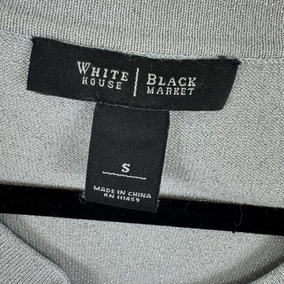 White House Black Market Silver Shimmer Studded Snap Up 3/4 Sleeve Cardigan Sz S - Picture 5 of 6